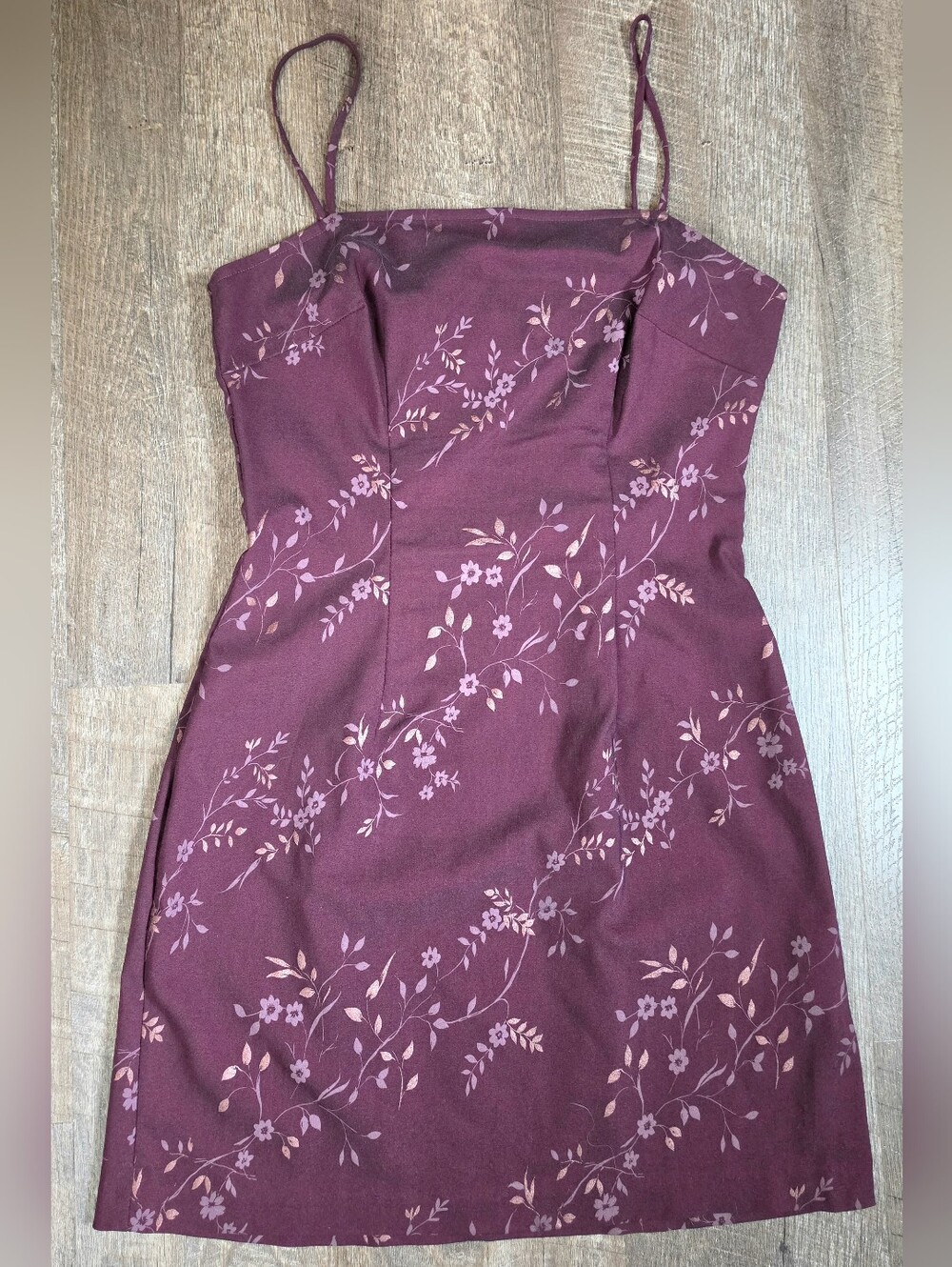 90s Vintage XOXO Floral Midi Dress Juniors 7 Plum Gold Floral w/ Square Neck - Picture 6 of 11
